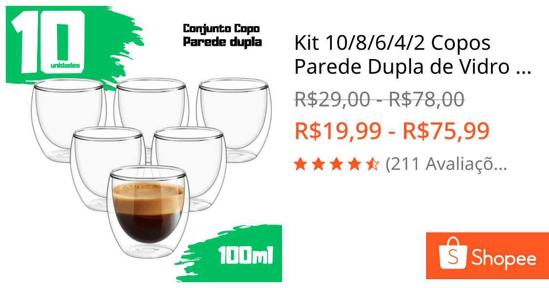 Kit 10/8/6/4/2 Copos Parede Dupla de Vidro 100 ml Copo de Café Chá Suco Copo Duplo Isolante Térmico