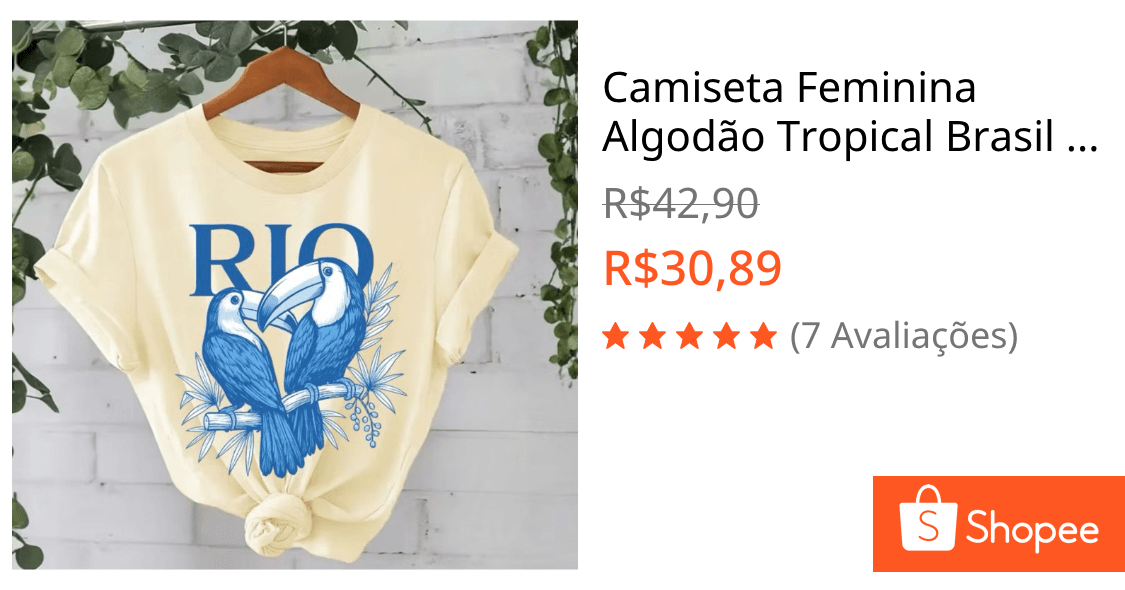Camiseta Feminina Algodão Tropical Brasil Amazônia Estampa Rio Araras