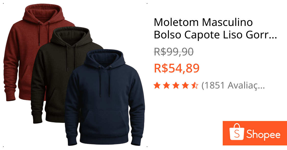 Moletom Masculino Bolso Capote Liso Gorro Canguru Blusa