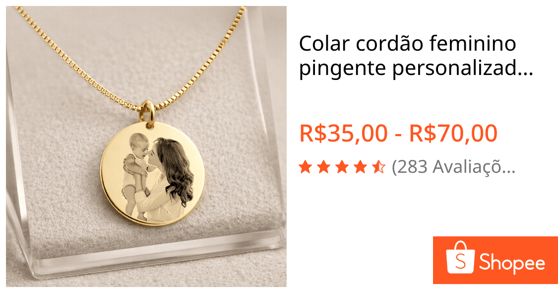 Colar cordão feminino pingente personalizado com foto gravação e nome banhado a ouro 18k Namorados