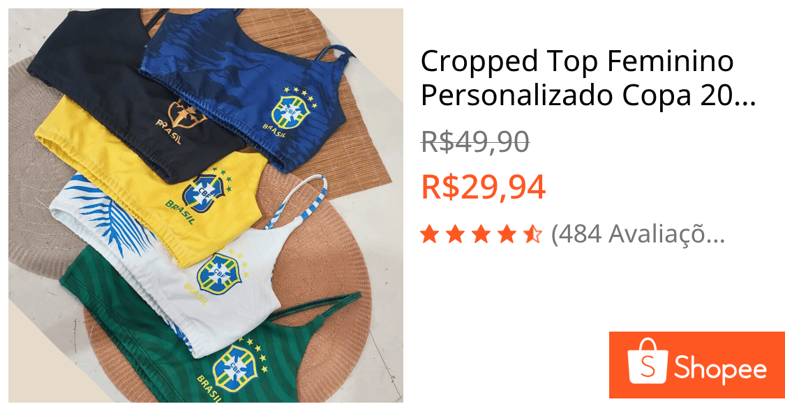 Cropped Top Feminino Personalizado Copa 2026 ESTHER BRAZIL