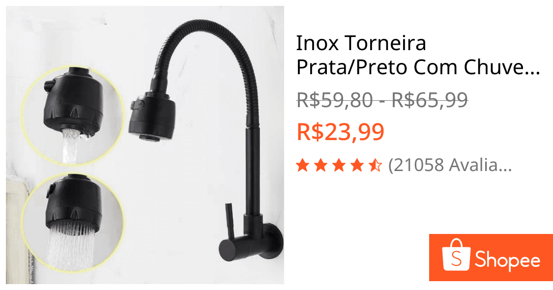 Inox Torneira  Prata/Preto Com Chuveiro Com Rotação De 360° Cozinha Luxo Parede Promoção
