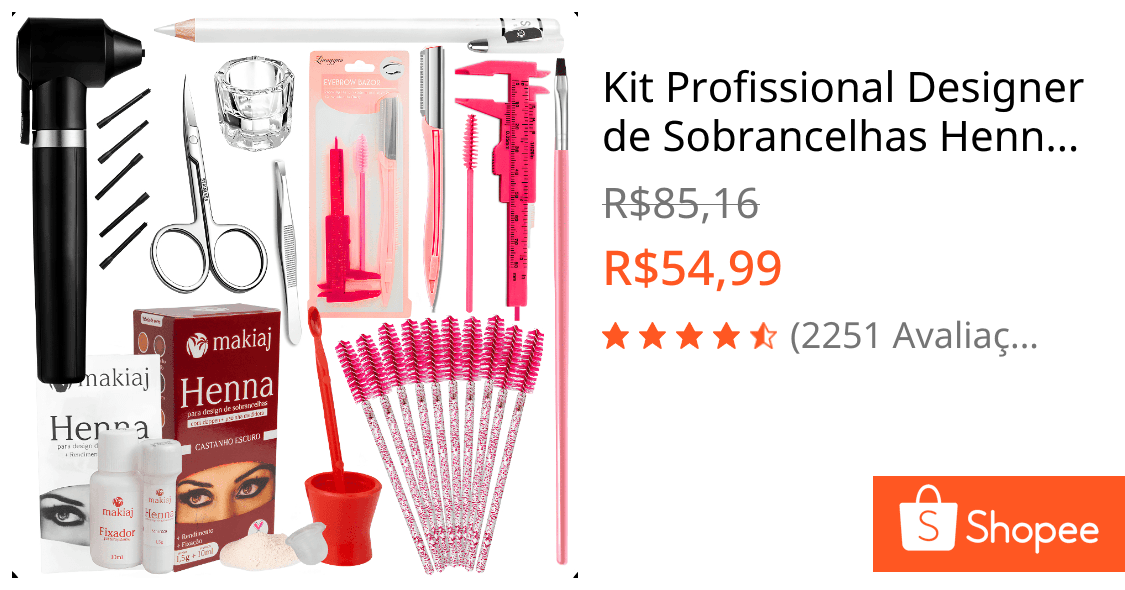Kit Profissional Designer de Sobrancelhas Henna Paquimetro e Acessórios Alto Rendimento Fixação Rena