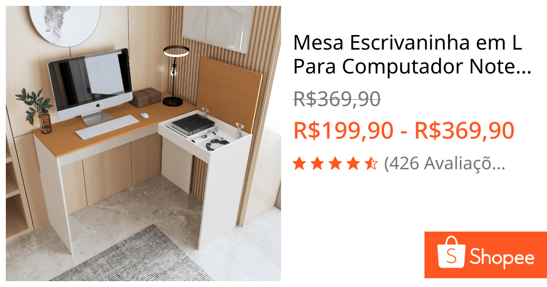 Mesa Escrivaninha em L Para Computador Notebook com Compartimento Oculto Home Office Escritório Moderna Varias Cores