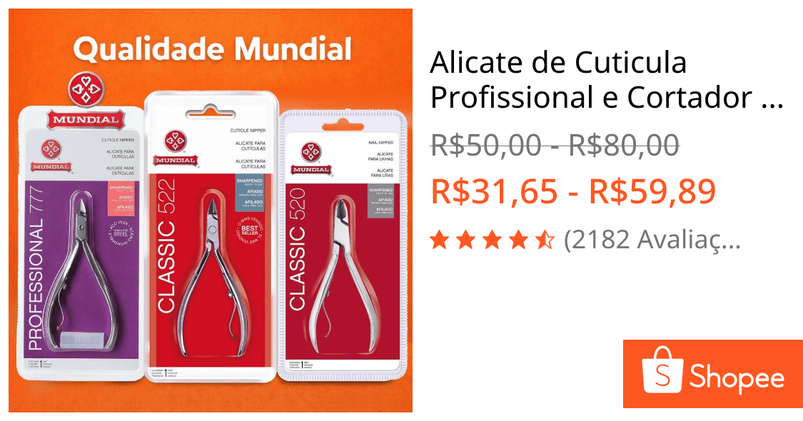 Alicate de Cuticula Profissional e Cortador De Unha Mundial 777 e 522