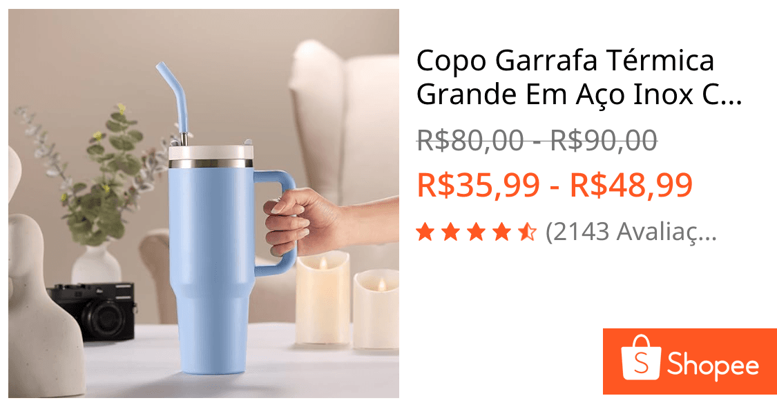 Copo Garrafa Térmica Grande Em Aço Inox Com Alça E Canudo Metal 1200ML