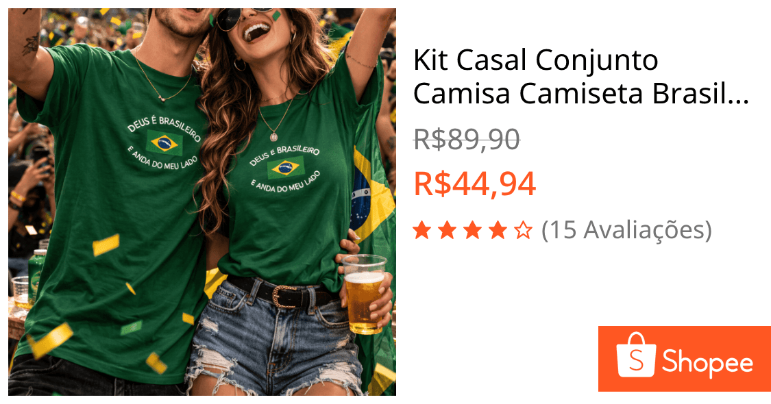 Kit Casal Conjunto Camisa Camiseta Brasil Copa Blusa Tendencia Brazil Leve Confortyável 100% Algodão