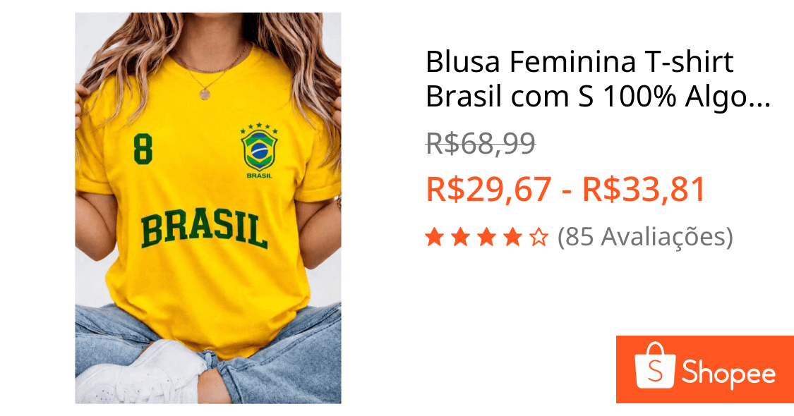 Blusa Feminina T-shirt Brasil com S 100% Algodão Premium Envio Imediato